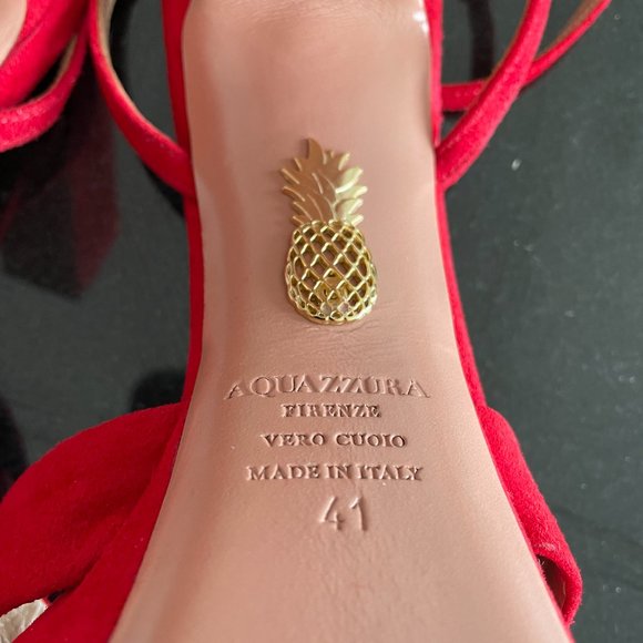 AQUAZZURA Red Suede Baba Plateau 125 Platform Sandals | Size 41 | - Picture 6 of 11
